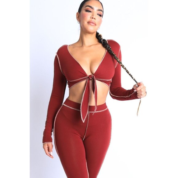 Boutique Pants & Jumpsuits Womens Stitch Detailed Tie Front Long